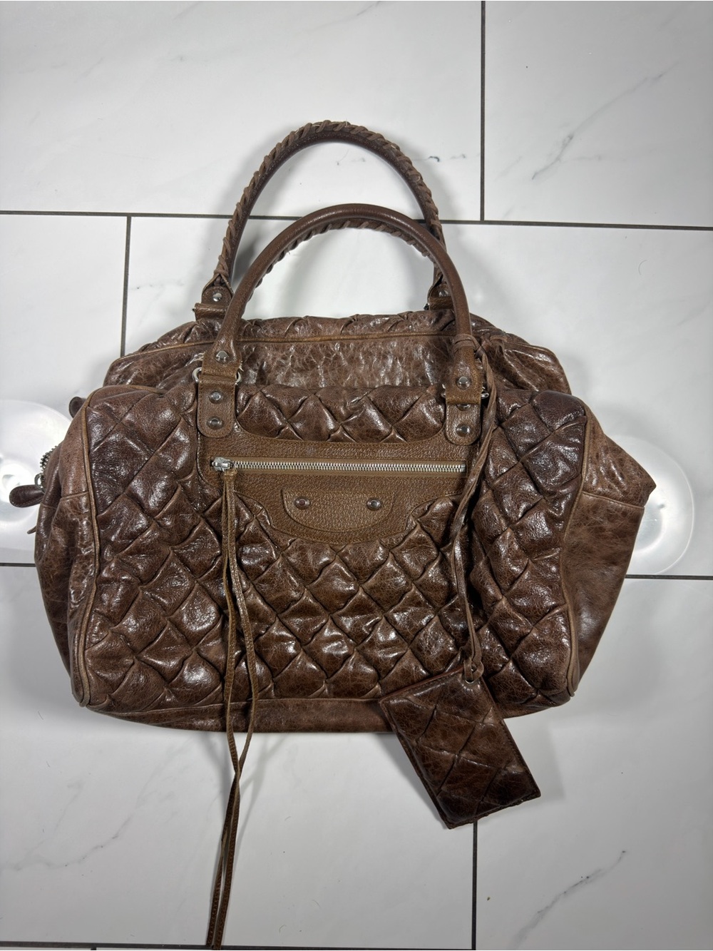 Balenciaga MM Large Matelasse Quilted Brown leather with mirror bag